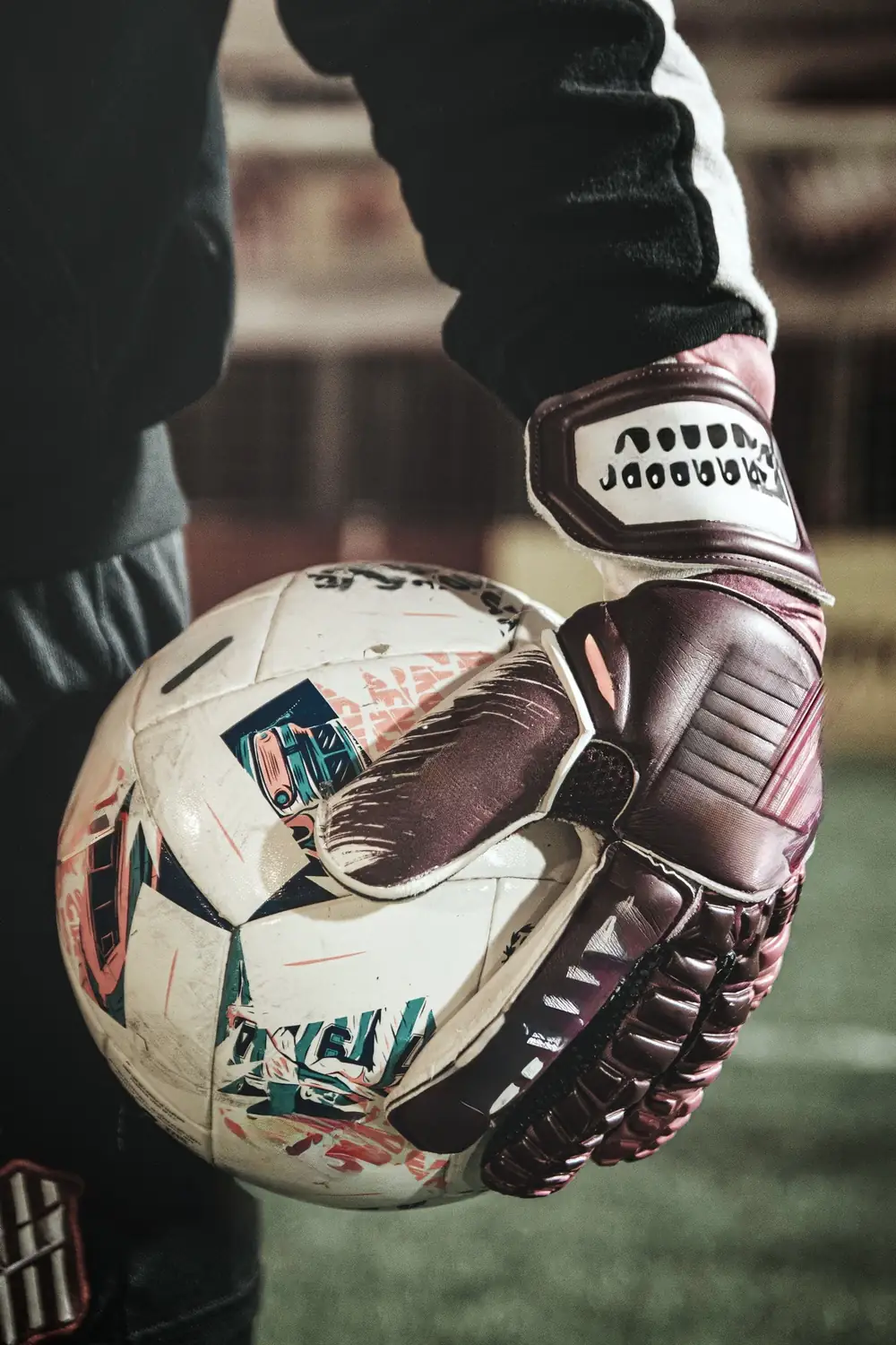 Goalkeeper diving toward a football